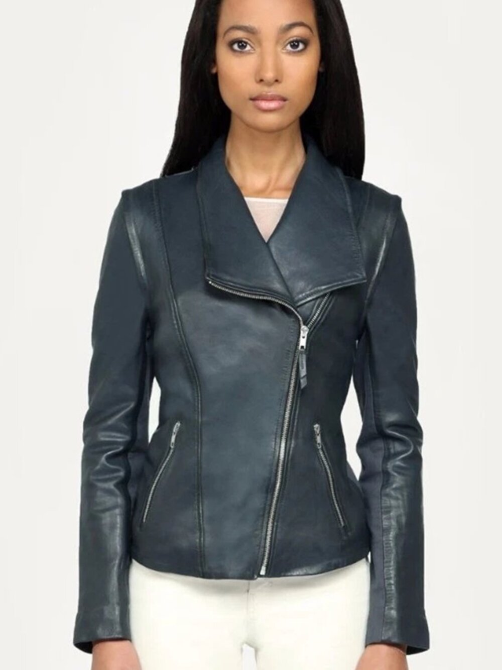 $595 SOIA & KYO Kamila Lambskin Jacket Detachable Sleeves VEST CHARCOAL GREY XS - Picture 1 of 7